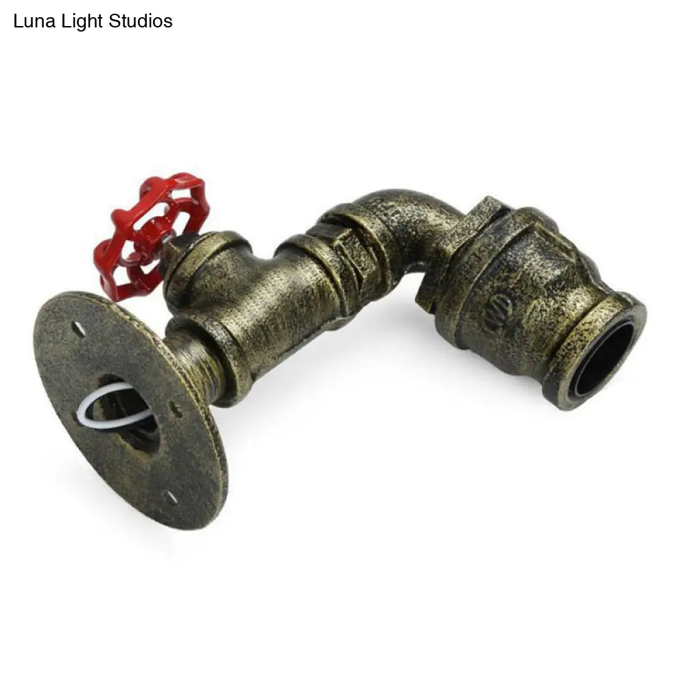 L-Shaped Industrial Iron Single-Bulb Wall Light With Valve Deco - Silver/Brass/Bronze Finish |