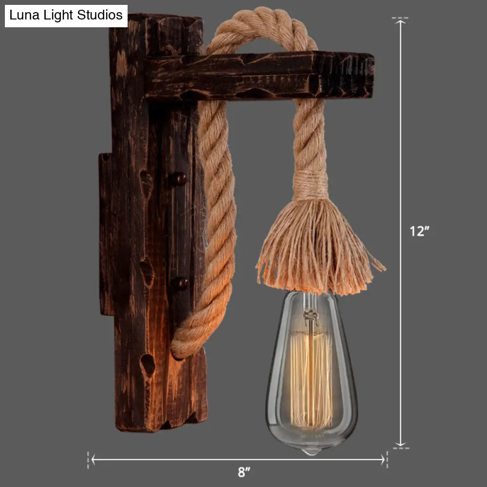 L-Shaped Wooden Lantern Wall Light With Rope Arm - Perfect Farmhouse Bedroom Lighting