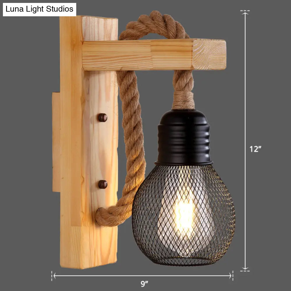 L-Shaped Wooden Lantern Wall Light With Rope Arm - Perfect Farmhouse Bedroom Lighting