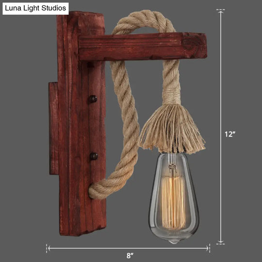 L-Shaped Wooden Lantern Wall Light With Rope Arm - Perfect Farmhouse Bedroom Lighting