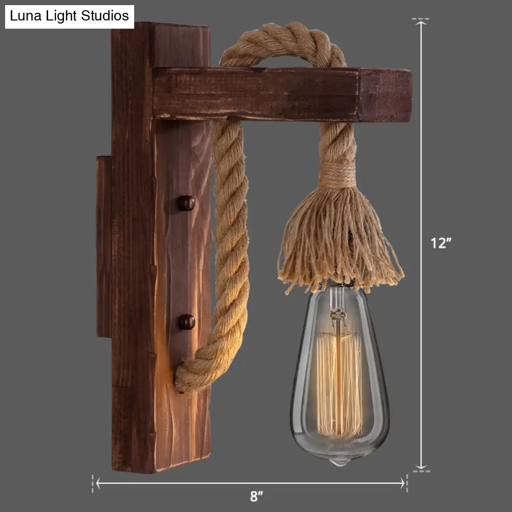 L-Shaped Wooden Lantern Wall Light With Rope Arm - Perfect Farmhouse Bedroom Lighting