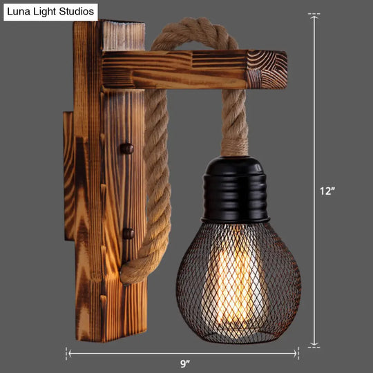 L-Shaped Wooden Lantern Wall Light With Rope Arm - Perfect Farmhouse Bedroom Lighting