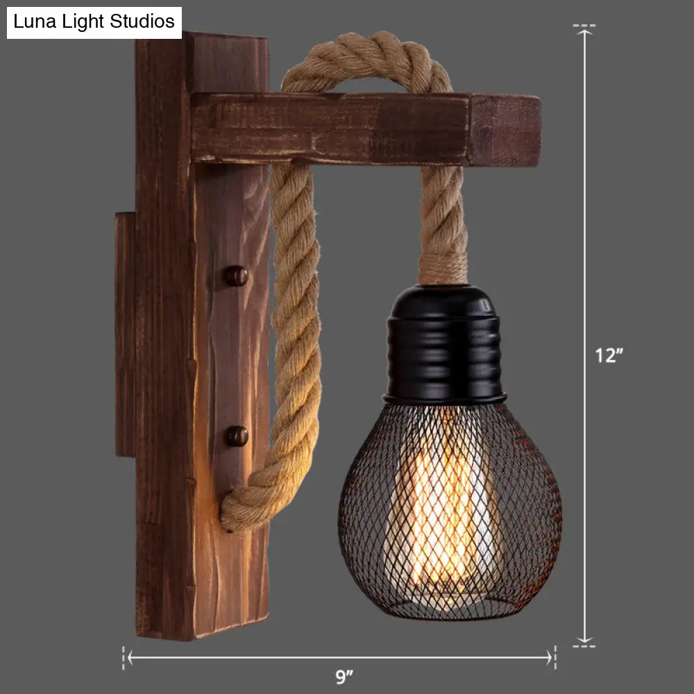 L-Shaped Wooden Lantern Wall Light With Rope Arm - Perfect Farmhouse Bedroom Lighting