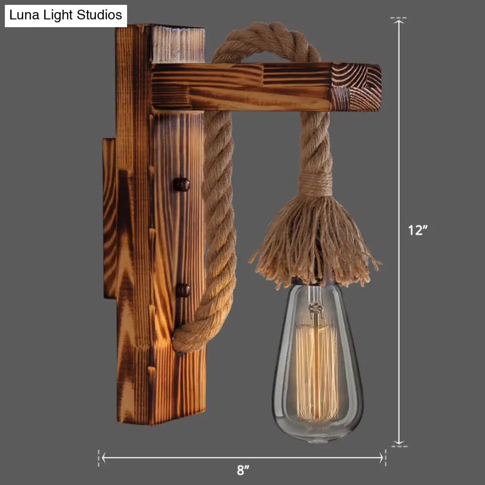 L-Shaped Wooden Lantern Wall Light With Rope Arm - Perfect Farmhouse Bedroom Lighting