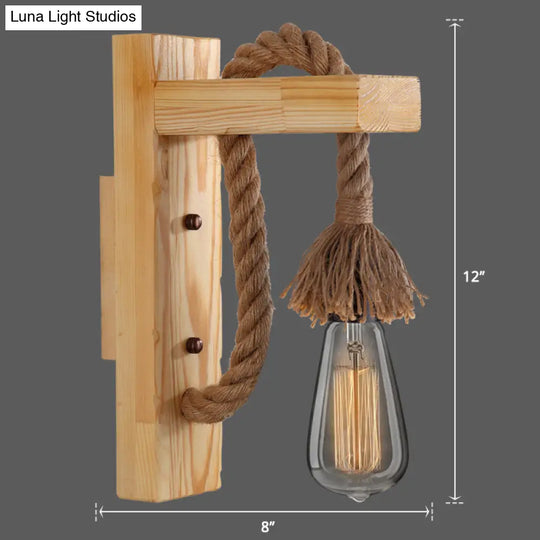 L-Shaped Wooden Lantern Wall Light With Rope Arm - Perfect Farmhouse Bedroom Lighting