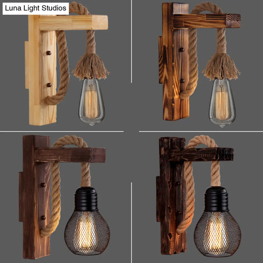 L-Shaped Wooden Lantern Wall Light With Rope Arm - Perfect Farmhouse Bedroom Lighting