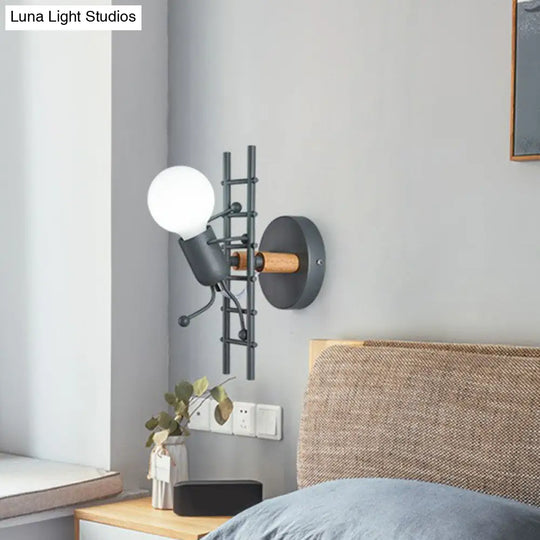 Ladder Stick Man Wall Mounted Metal Light - Decorative 1-Head Bedside Lighting