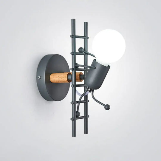 Ladder Stick Man Wall Mounted Metal Light - Decorative 1-Head Bedside Lighting Black