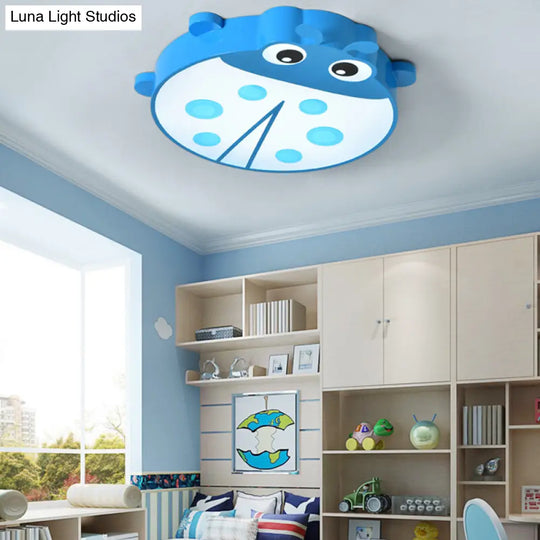 Ladybug Cartoon Ceiling Light: Acrylic & Metal Mount For Kindergarten Blue
