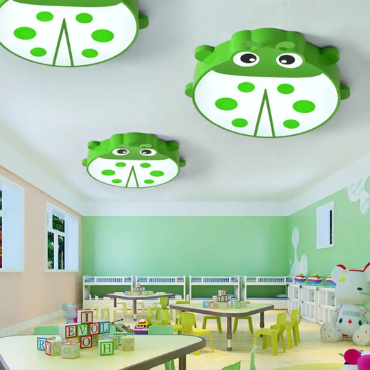 Ladybug Cartoon Ceiling Light: Acrylic & Metal Mount For Kindergarten Green