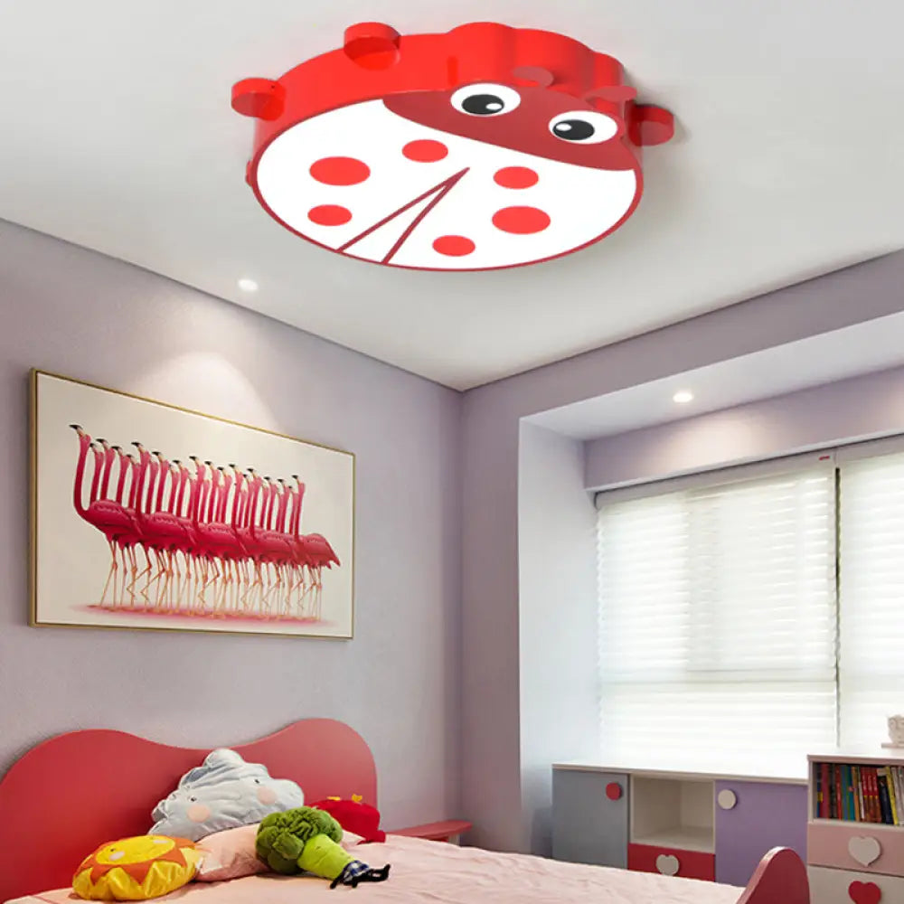 Ladybug Cartoon Ceiling Light: Acrylic & Metal Mount For Kindergarten Red