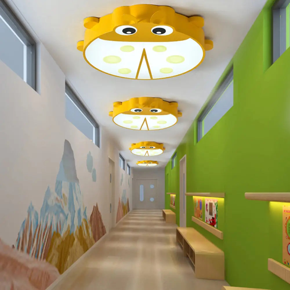 Ladybug Cartoon Ceiling Light: Acrylic & Metal Mount For Kindergarten Yellow