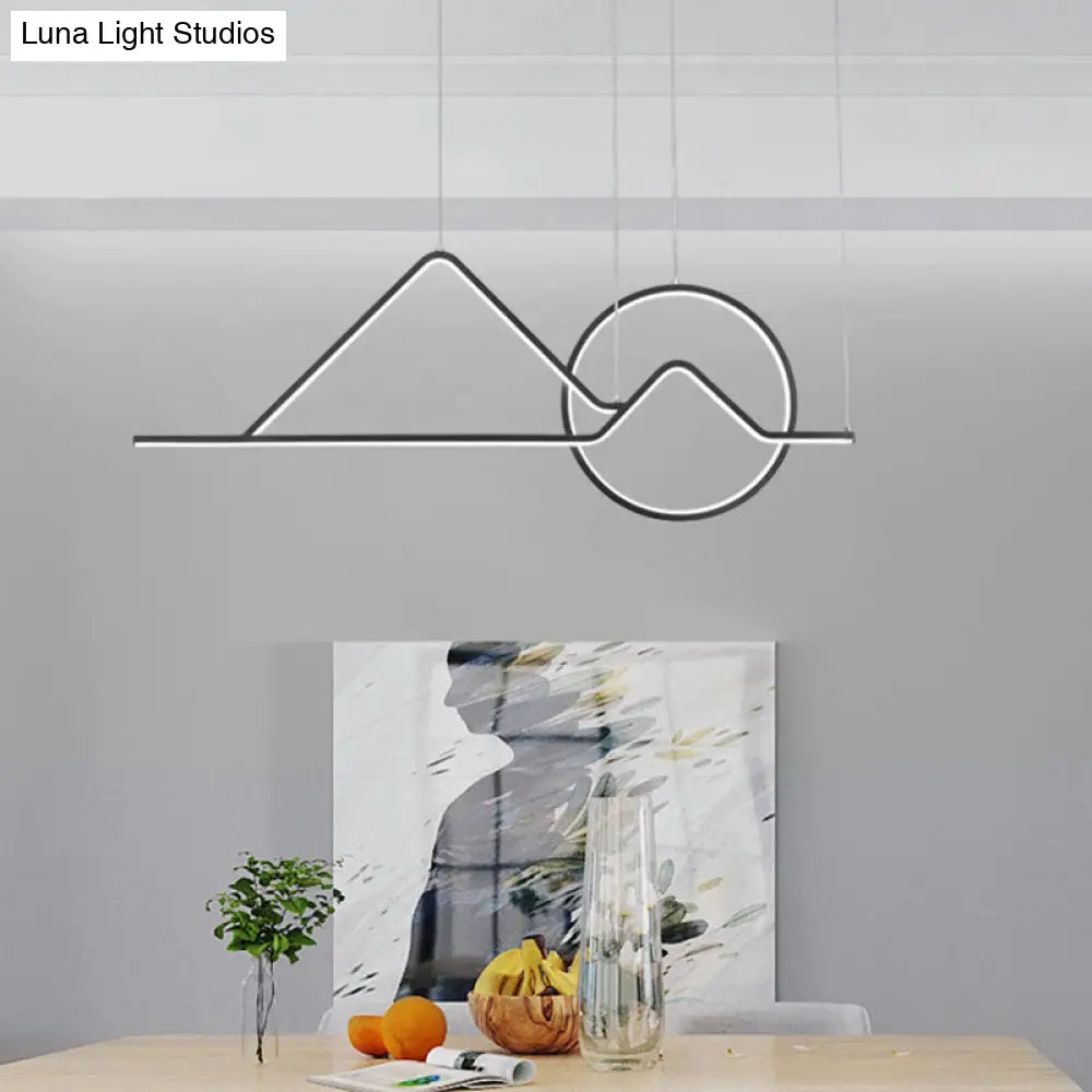 Minimalist Metal Pendant Light In Landscape Line Art Design - Black/Gold Led Hanging Lamp