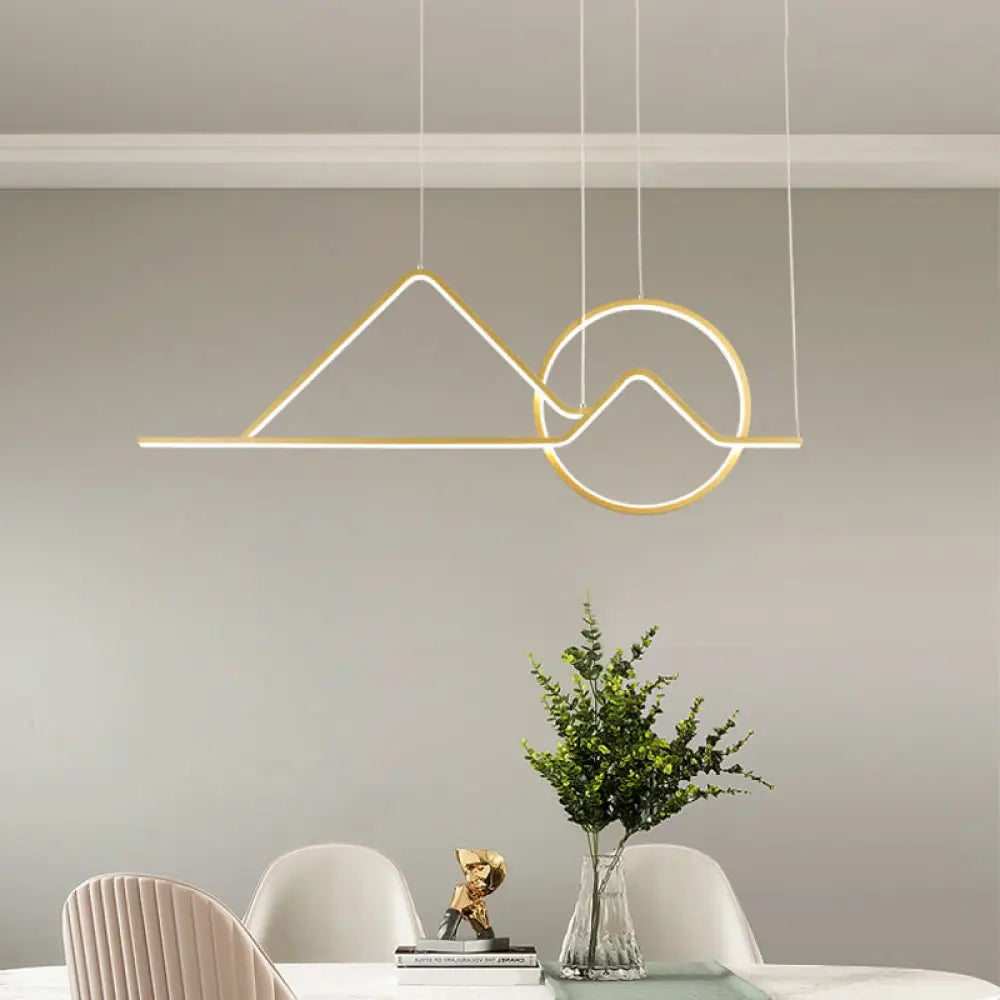 Landscape Line Art Pendant Light: Minimalist Metal Black/Gold Led Hanging Lamp In Warm/White Light