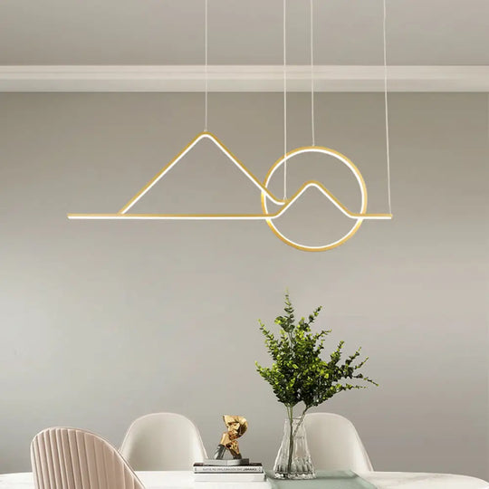 Landscape Line Art Pendant Light: Minimalist Metal Black/Gold Led Hanging Lamp In Warm/White Light