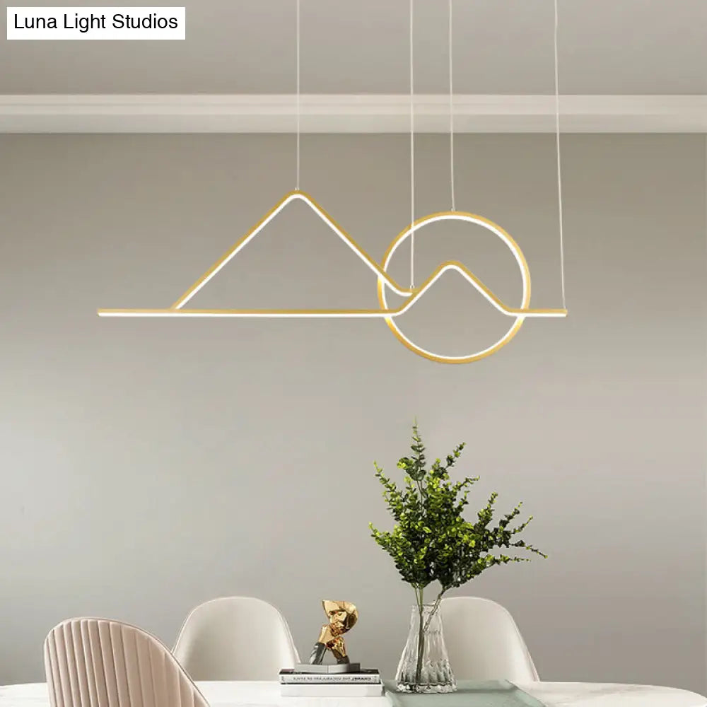 Minimalist Metal Pendant Light In Landscape Line Art Design - Black/Gold Led Hanging Lamp