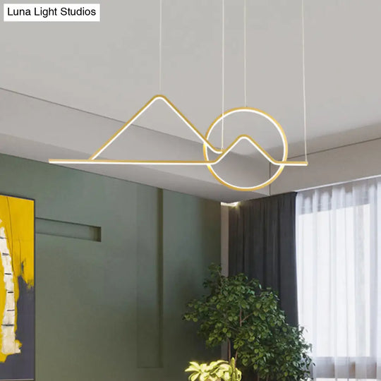 Minimalist Metal Pendant Light In Landscape Line Art Design - Black/Gold Led Hanging Lamp