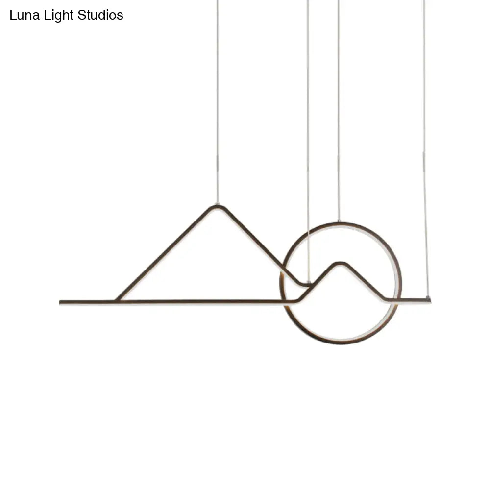 Landscape Line Art Pendant Light: Minimalist Metal Black/Gold Led Hanging Lamp In Warm/White Light