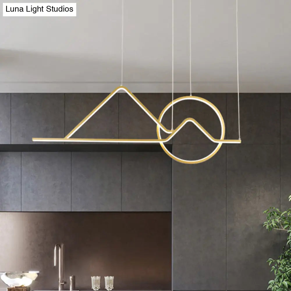 Landscape Line Art Pendant Light: Minimalist Metal Black/Gold Led Hanging Lamp In Warm/White Light