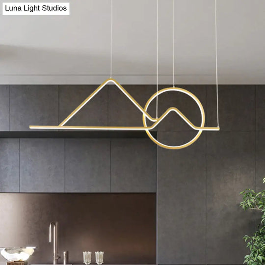 Landscape Line Art Pendant Light: Minimalist Metal Black/Gold Led Hanging Lamp In Warm/White Light