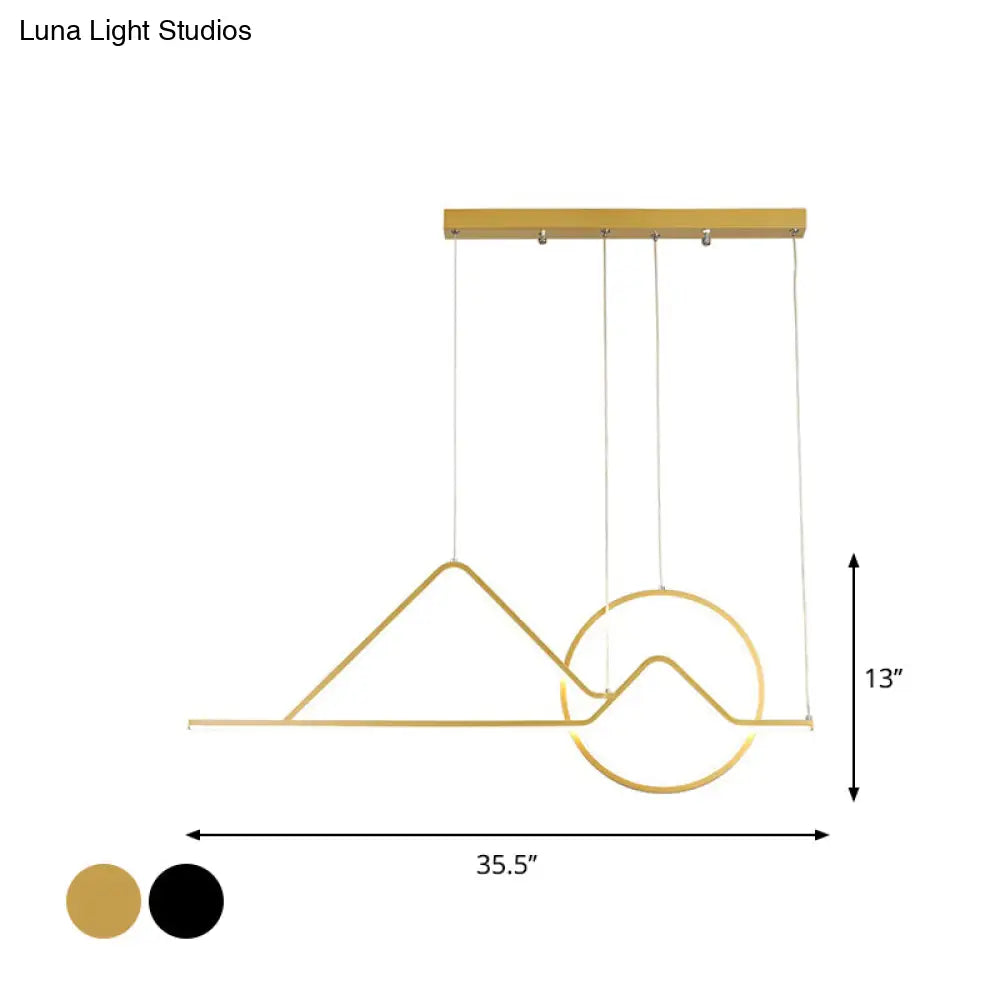 Landscape Line Art Pendant Light: Minimalist Metal Black/Gold Led Hanging Lamp In Warm/White Light