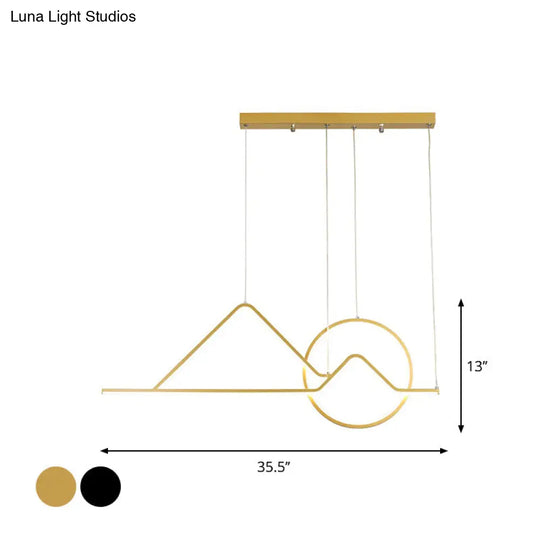 Minimalist Metal Pendant Light In Landscape Line Art Design - Black/Gold Led Hanging Lamp