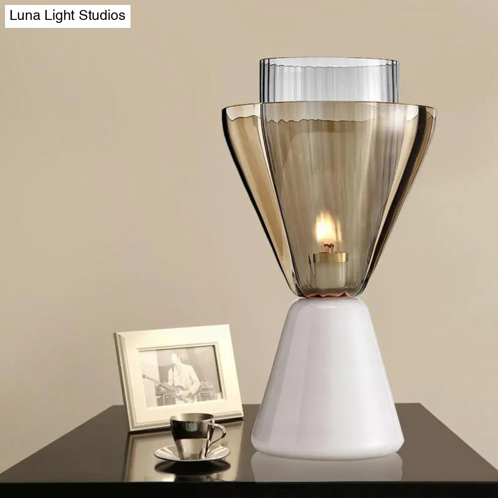 Lara - Amber And Smoke Glass Hourglass Night Lamp: Post-Modern Table Light