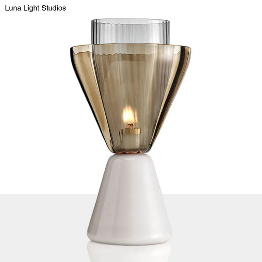 Lara - Amber And Smoke Glass Hourglass Night Lamp: Post-Modern Table Light