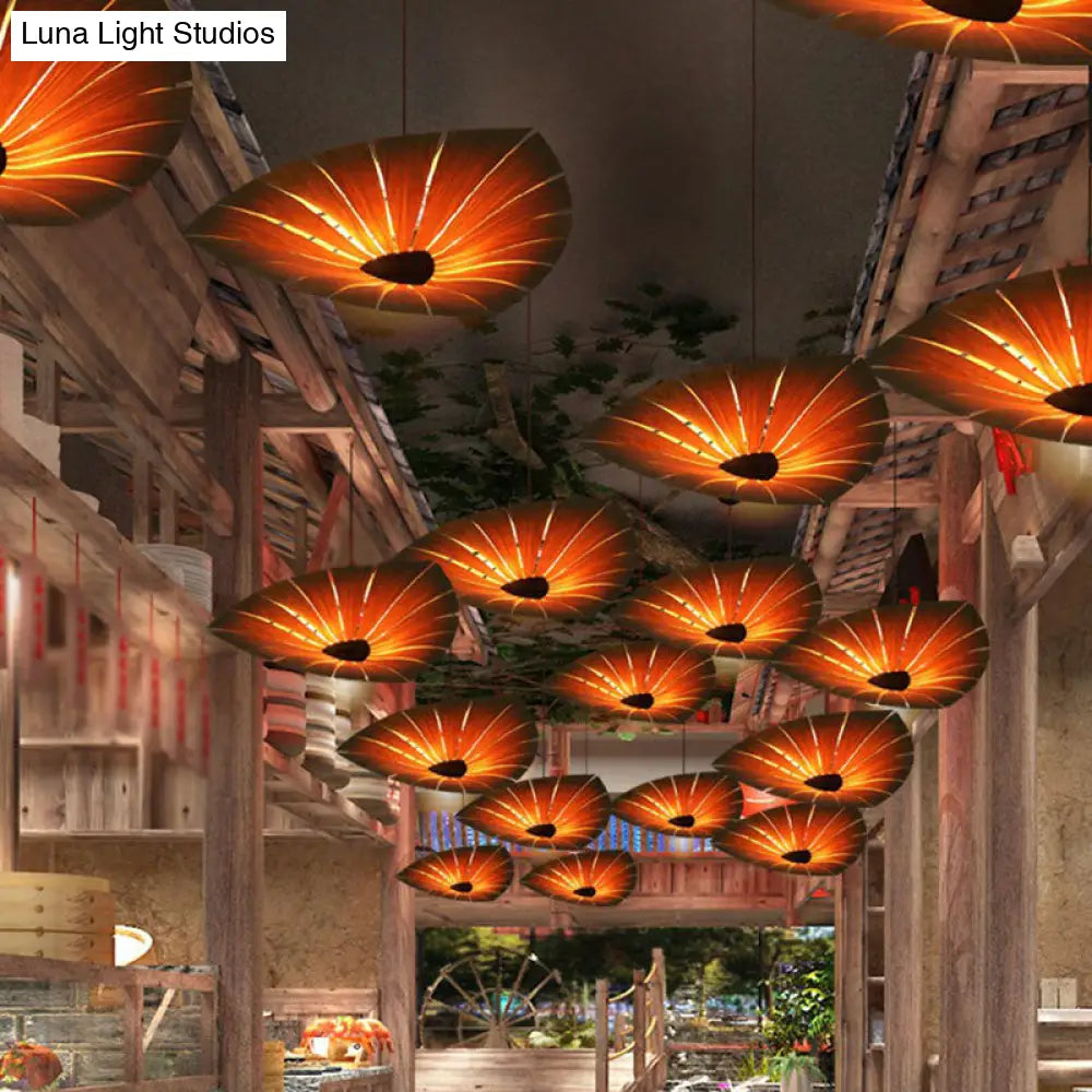 Southeast Asian Wood Triangular Suspension Light - Restaurant Chandelier Fixture