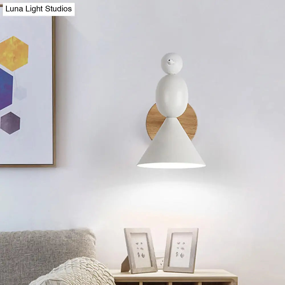 Lark Rotatable Wall Light - Nordic Iron 1-Light White Sconce For Bedroom With Wood Backplate