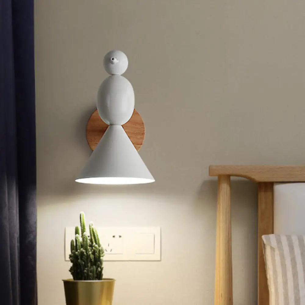 Lark Rotatable Wall Light - Nordic Iron 1-Light White Sconce For Bedroom With Wood Backplate