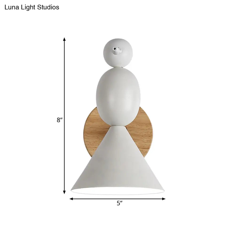 Lark Rotatable Wall Light - Nordic Iron 1-Light White Sconce For Bedroom With Wood Backplate