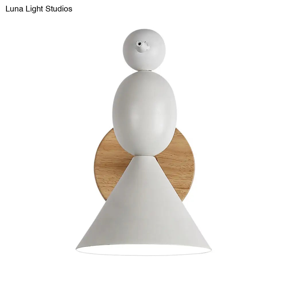 Lark Rotatable Wall Light - Nordic Iron 1-Light White Sconce For Bedroom With Wood Backplate