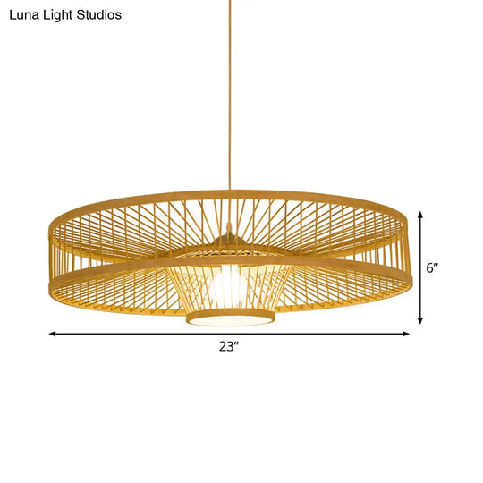 Laser Cut Bamboo Pendant Light With Japanese-Inspired Design In Beige