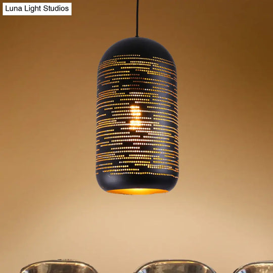 Laser-Cut Black Wintermelon Pendant Light - Loft Style Metal 1-Light 4/8 Wide Bistro Suspension Lamp