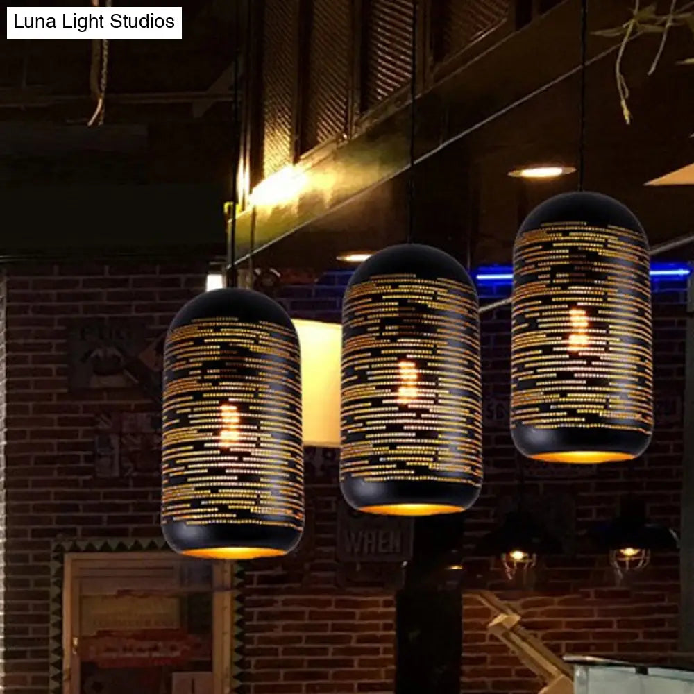 Laser-Cut Black Wintermelon Pendant Light - Loft Style Metal 1-Light 4/8 Wide Bistro Suspension Lamp