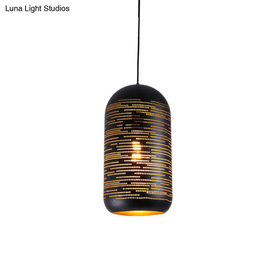 Laser-Cut Black Wintermelon Pendant Light - Loft Style Metal 1-Light 4/8 Wide Bistro Suspension Lamp