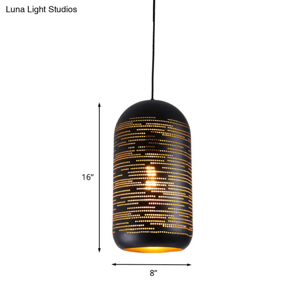 Laser-Cut Black Wintermelon Pendant Light - Loft Style Metal 1-Light 4/8 Wide Bistro Suspension Lamp