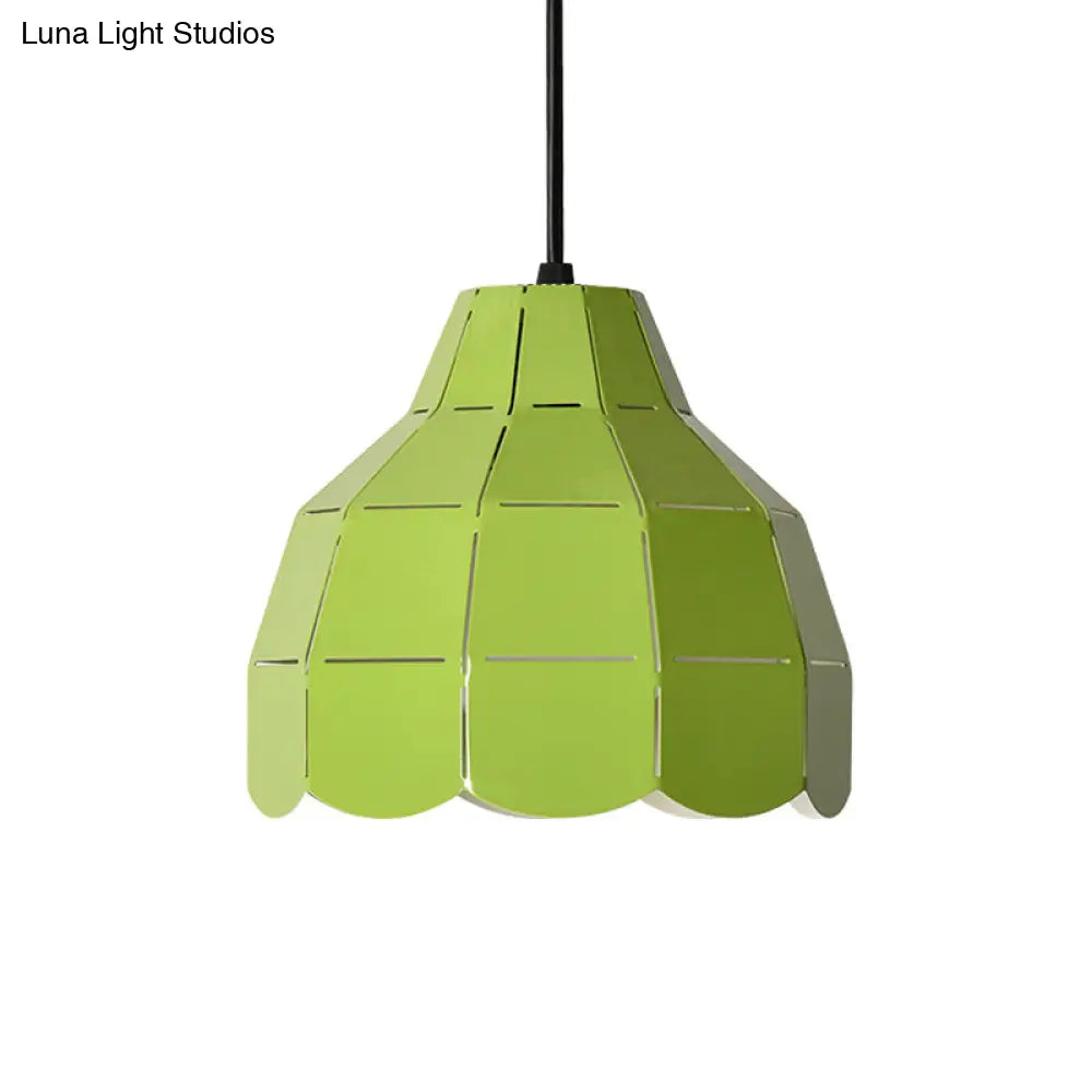 Laser Cut Floral Aluminum Pendant Hanging Light Fixture - Green/Yellow/Grey Macaron Design