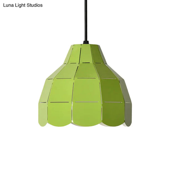 Laser Cut Floral Aluminum Pendant Hanging Light Fixture - Green/Yellow/Grey Macaron Design