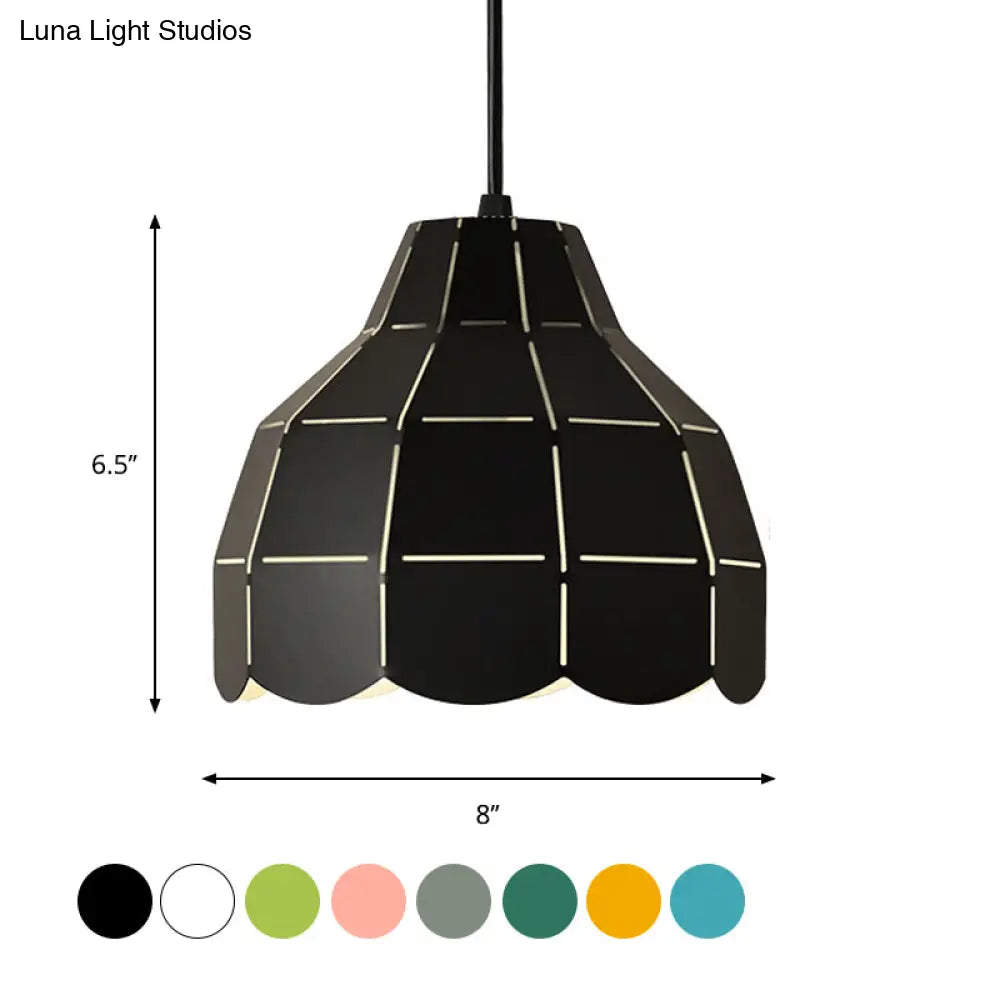 Laser Cut Floral Aluminum Pendant Hanging Light Fixture - Green/Yellow/Grey Macaron Design