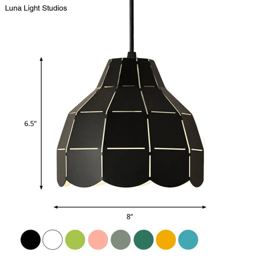 Laser Cut Floral Aluminum Pendant Hanging Light Fixture - Green/Yellow/Grey Macaron Design