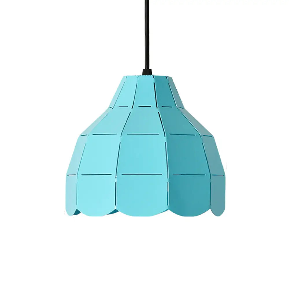 Laser Cut Floral Aluminum Pendant Hanging Light Fixture - Green/Yellow/Grey Macaron Design Blue