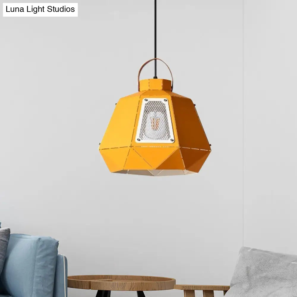 Laser-Cut Iron Pendant Lamp: Macaron 1-Light Black/Grey/Blue Suspension Lighting With Mesh Screen