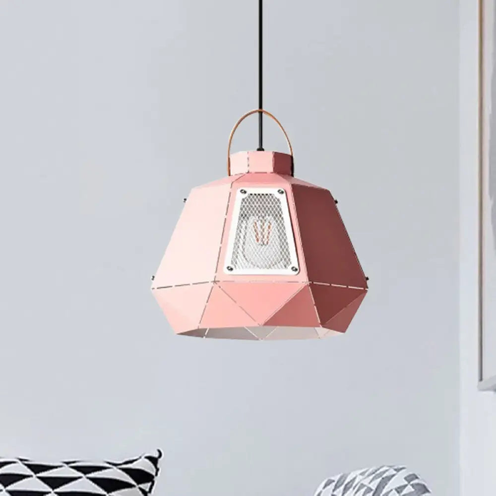 Laser-Cut Iron Pendant Lamp: Macaron 1-Light Black/Grey/Blue Suspension Lighting With Mesh Screen