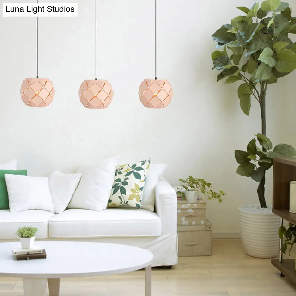 Minimalist Pink Metal Hanging Lamp With Laser-Cut Design