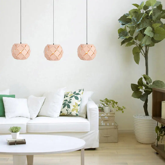 Laser-Cut Pink Metal Pendant Lamp: Minimalist 1-Light For Living Room