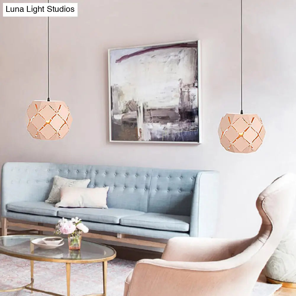 Minimalist Pink Metal Hanging Lamp With Laser-Cut Design