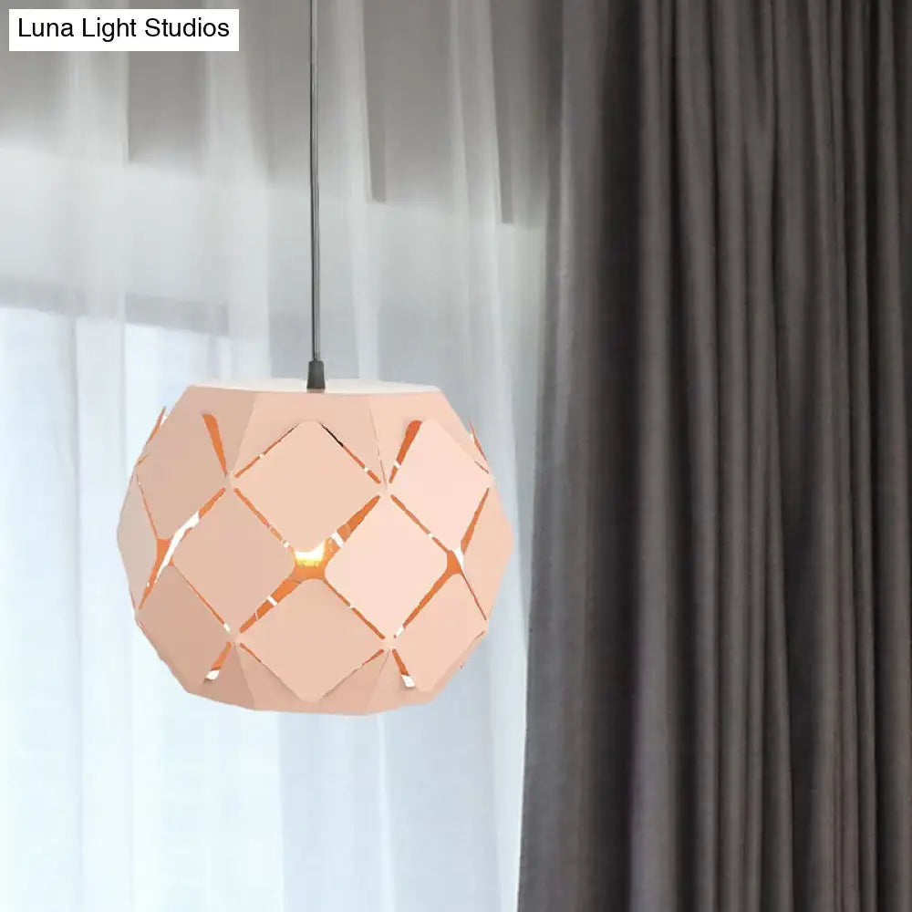 Minimalist Pink Metal Hanging Lamp With Laser-Cut Design