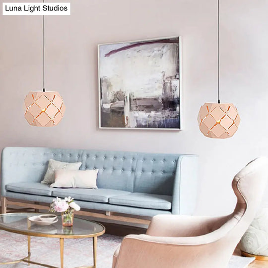 Laser-Cut Pink Metal Pendant Lamp: Minimalist 1-Light For Living Room